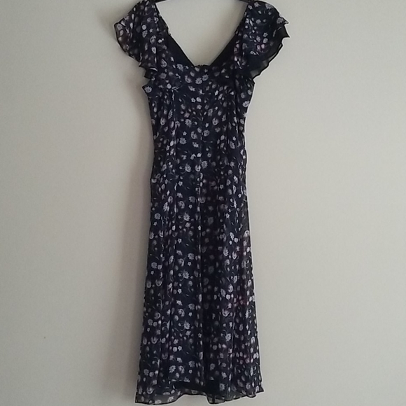 Sam Edelman Black Floral V-Neck Ruffled Midi Dress Size 4 - Picture 15 of 16